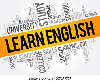 Learn English word cloud collage, education concept background