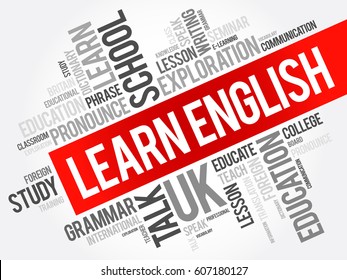 Learn English word cloud collage, education concept background