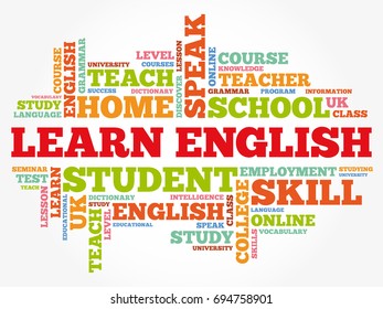 Learn English word cloud collage, education concept background