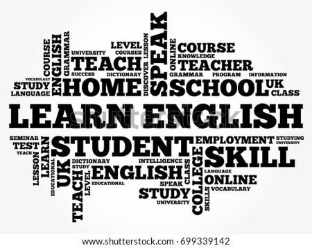 Learn English word cloud collage, education concept background