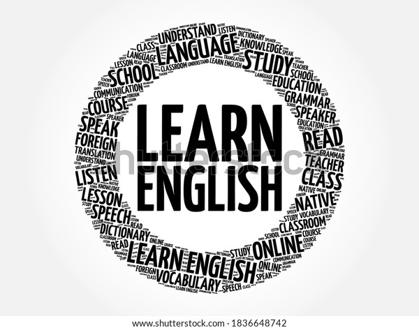 Learn English word cloud collage, education\
concept background