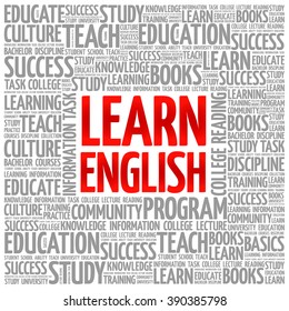 Learn English word cloud, education concept background