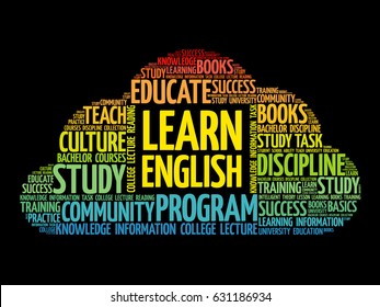 Learn English word cloud, education concept background