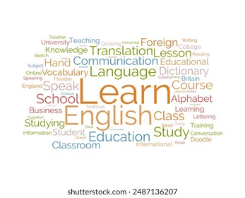 Learn English wordcloud template. Education concept vector background.