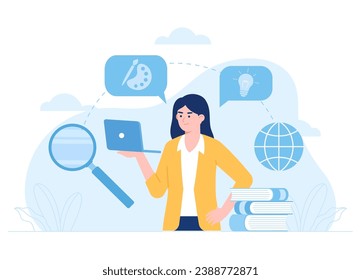 learn to find information through books trending trending concept flat illustration