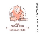 Learn first aid basics terracotta concept icon. Medical courses. Action during war abstract idea thin line illustration. Isolated outline drawing. Editable stroke. Arial, Myriad Pro-Bold fonts used