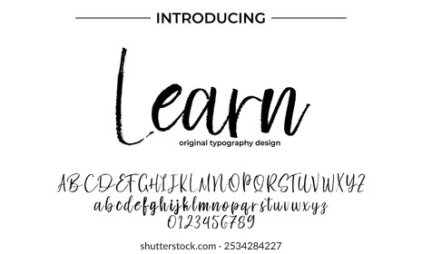 Aprenda Fonte Pincel elegante pintado com letras maiúsculas vetoriais, alfabeto, fonte