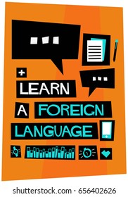 Learn a Foreign Language Poster In Flat Style Retro Design