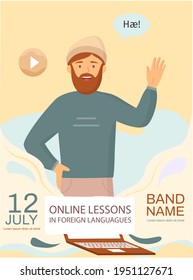 Learn foreign languages online. Distance learning, teacher teaches students language on Internet