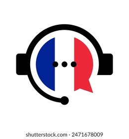 aprende francés, Vector de traducción de idiomas extranjeros, auriculares con la bandera de francia