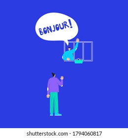 Learn French online course. Online learning. Safe learning from distance. Distance learning. E-education, language learning app advertisement
