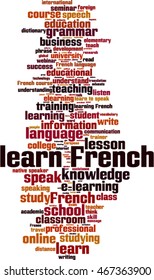 Learn French word cloud concept. Vector illustration