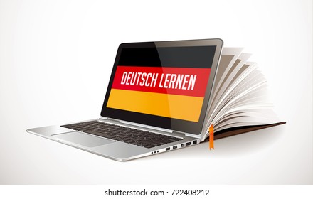 Learn german concept - laptop and book compilation - elearning language