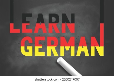 Learn German with Germany flag color on chalkboard, 3d rendering