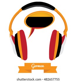 Learn german graphic design, Isolated headphones, Vector illustration