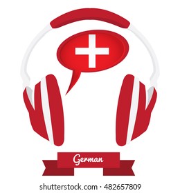 Learn german graphic design, Isolated headphones, Vector illustration