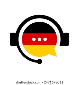 aprenda alemán, Vector de traducción de idiomas extranjeros, auriculares con la bandera de alemania