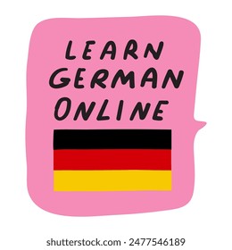 Learn German online. Pink Speech bubble. Vector illustration on white background.