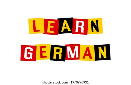 learn german text in disordered squares painted in germany flag colors