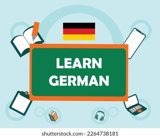 learn German text with learning symbols and Germany flag sign design. vector-eps10. 