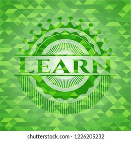 Learn green emblem with mosaic background