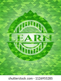 Learn green emblem with triangle mosaic background