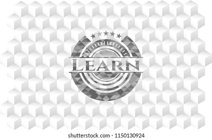  Learn grey emblem with cube white background