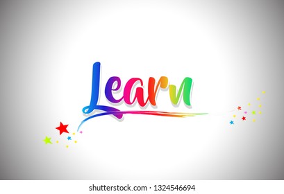 Learn Handwritten Word Text with Rainbow Colors and Vibrant Swoosh Design Vector Illustration.