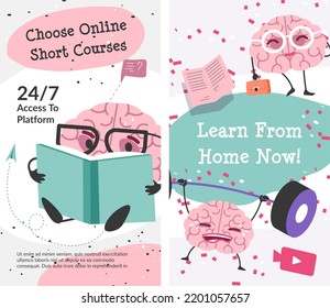 Learn From Home, Choose Online Short Courses And Get Access To Platform. Video And Books, Educational Resources. Self Development And Skills Improvement. Advertisement Banner, Vector In Flat Style