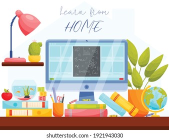 Learn from home. Remote learning concept. vector illustration.