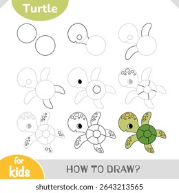 Learn how to draw a cute turtle with vector activity worksheet. Easy tutorial helps kids follow simple steps while exploring the underwater world creatively.
