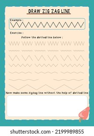 learn how to draw zig zag line childreen school activity sheet guide to draw zig zag with green background