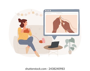 Learn how to knit isolated concept vector illustration. Positive self-statement practice, crocheting mental health benefits, relieve stress during the coronavirus pandemic vector concept. svg