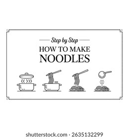Learn how to make noodles at home with this easy stepbystep guide. Simple, clean line art shows the cooking process. Enjoy homemade noodles tonight