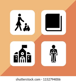 learn icon. 4 learn set with speaker, school, toy and book vector icons for web and mobile app