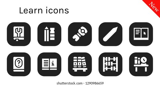  learn icon set. 10 filled learn icons. Simple modern icons about  - Manual, Pencil, Stem, Learning, Bookshelf, Abacus