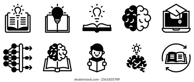 Learn Icon Set Enlightening Solid Style Collection for Knowledge and Education