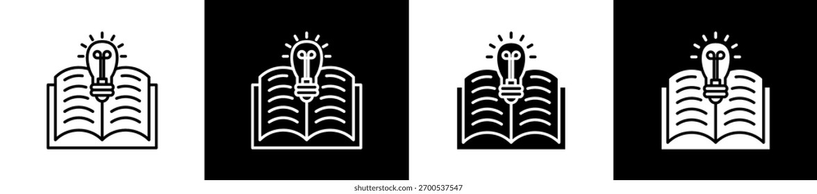 Aprenda el conjunto de iconos en línea y estilo de glifo sobre fondo blanco y negro