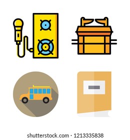 learn icon set. vector set about hebrew, speaker, book and school bus icons set.