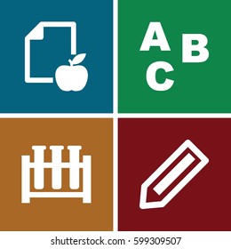 learn icons set. Set of 4 learn filled icons such as pencil, paper and apple, test tube