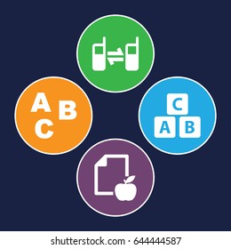 Learn icons set. set of 4 learn filled icons such as abc cube, paper and apple, connected phone