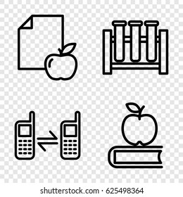 Learn icons set. set of 4 learn outline icons such as paper and apple, connected phone, apple on book