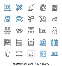 learn icons set. Collection of learn with abacus, math, bookshelf, pencil, pencils, volley, school, backpack, tutorial, rucksack, magnetic field. Editable and scalable learn icons.