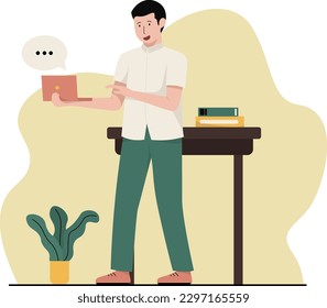 Learn with interactive media Teacher Day illustration