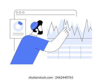 Aprende a invertir en Ilustraciones vectoriales de dibujos animados aislados. Hombre mirando monitor, invertir dinero en el mercado de valores, gestión financiera, estudiar criptomonedas para principiantes Vector de dibujos animados.