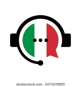 aprende italiano, Vector de traducción de idiomas extranjeros, auriculares con la bandera de italia