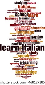 Learn Italian word cloud concept. Vector illustration