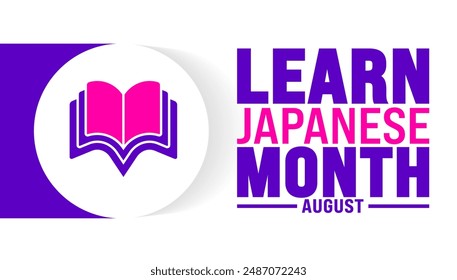 Learn Japanese Month is observed every year in August. Holiday concept. Template for background, banner, card, poster, placard, design template with unique shapes with standard color.