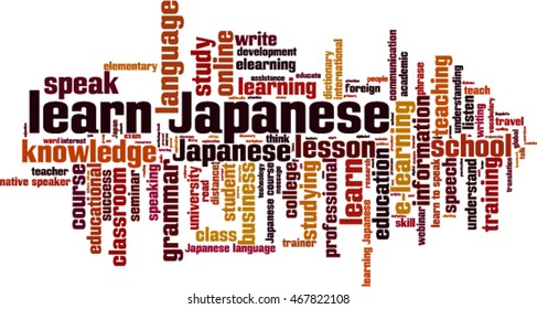 Learn Japanese word cloud concept. Vector illustration