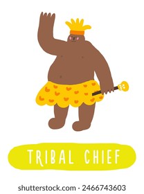 Aprender la tarjeta flash del bosque selvático. Aprender palabras en inglés para niños. Linda tarjeta educativa de garabato dibujado a mano con el jefe tribal. Bosque tropical preescolar, material de aprendizaje de la naturaleza salvaje